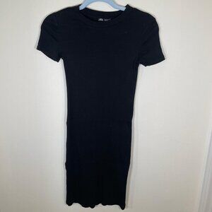 Zara Black Short Sleeve Bodycon Ribbed Dress